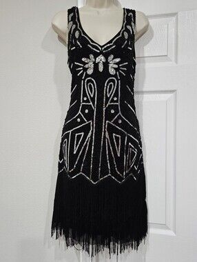 Black Sequin Fringe Mini Dress